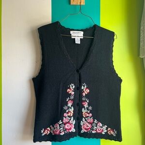 Croft & Barrow Black Hand-Embroidered Vest